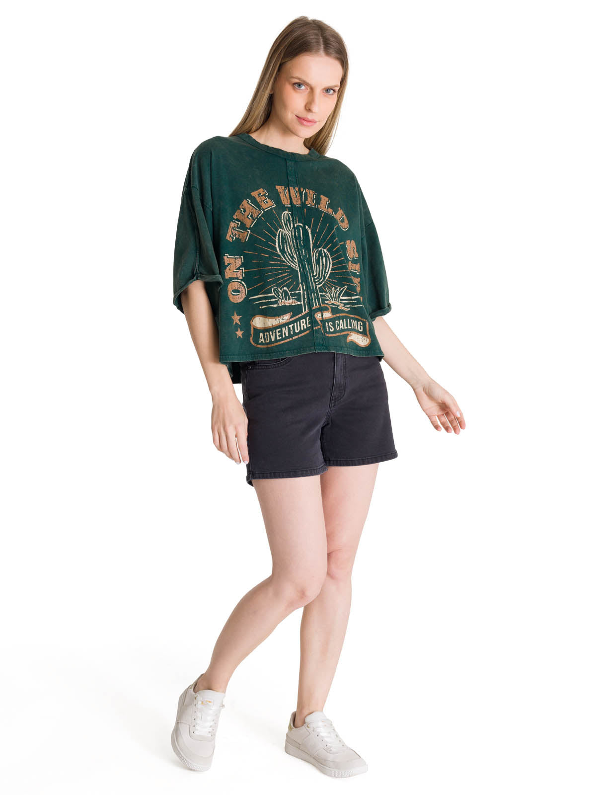 Camiseta Oversize Graphic Tee Para Mujer Color Verde-5