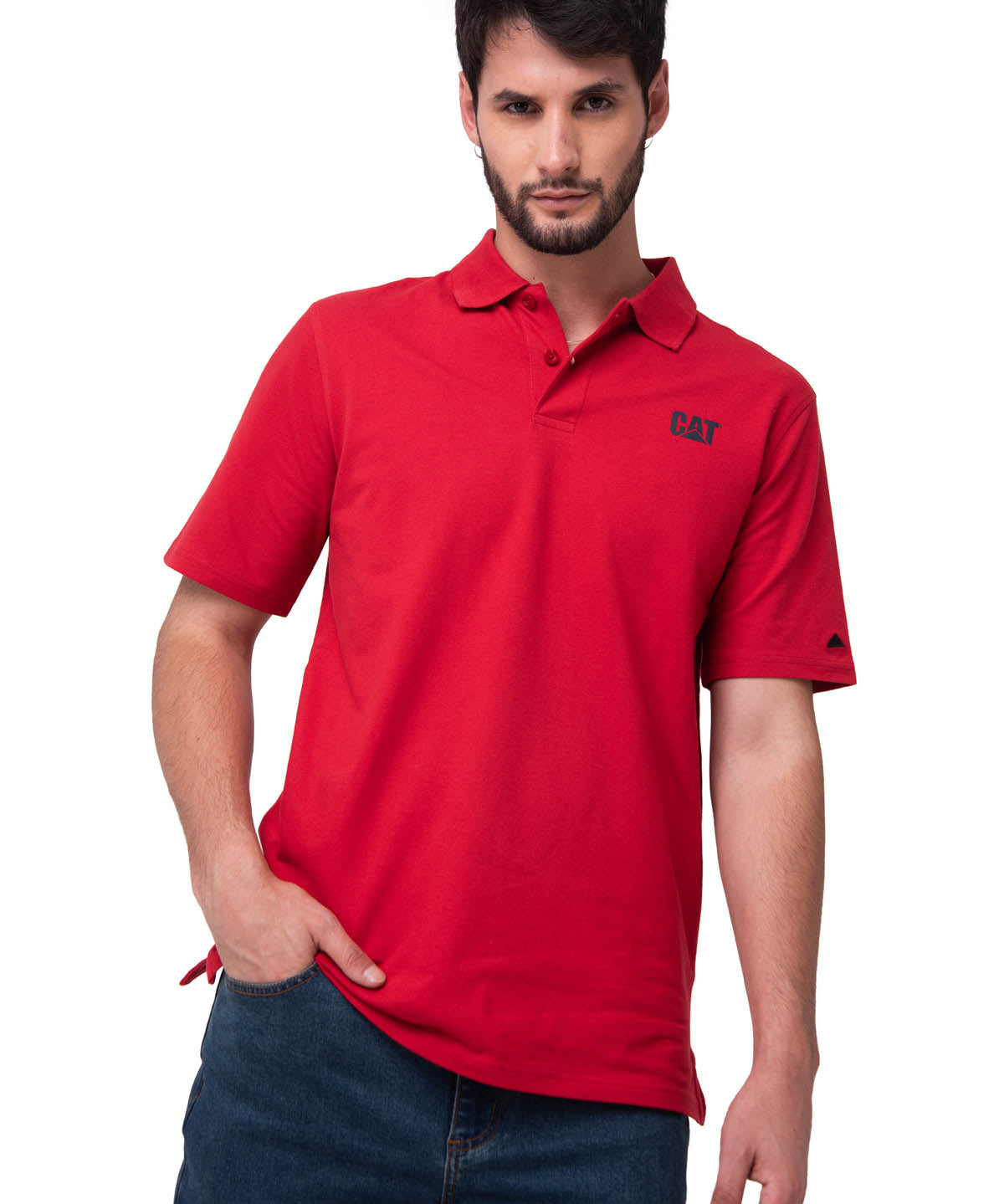 Polo Cat Logo Pique Hombre Color Rojo-1