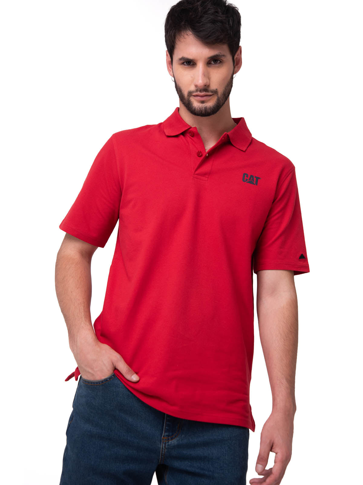 Polo Cat Logo Pique Hombre Color Rojo-1
