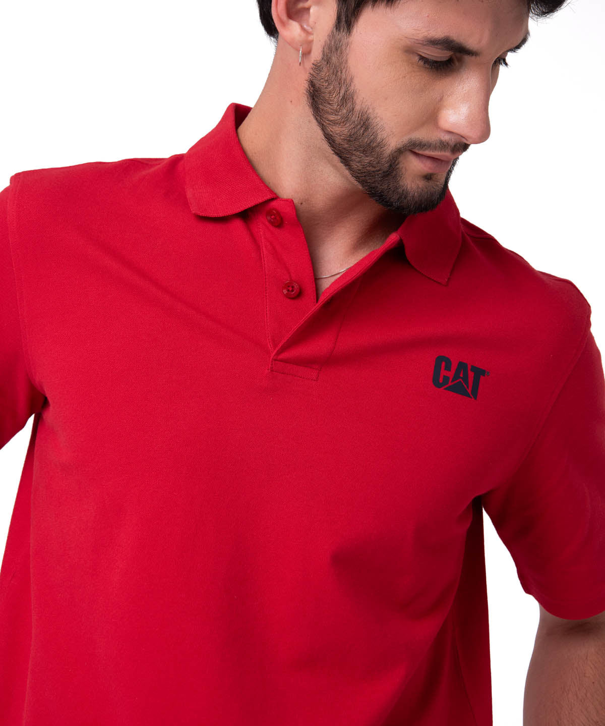 Polo Cat Logo Pique Hombre Color Rojo-3