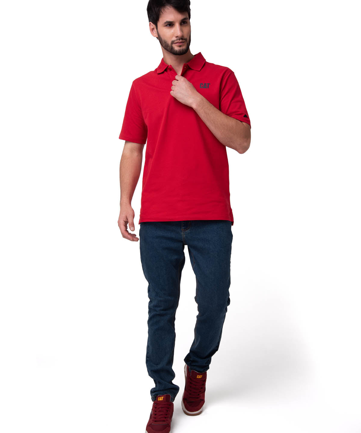 Polo Cat Logo Pique Hombre Color Rojo-4
