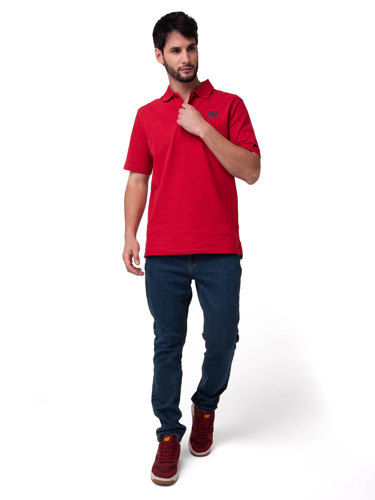 Polo Cat Logo Pique Hombre Color Rojo-4