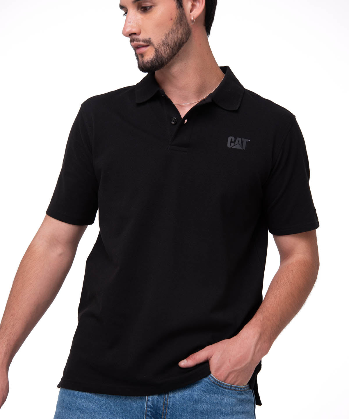 Polo Cat Logo Pique Hombre Color Negro-1