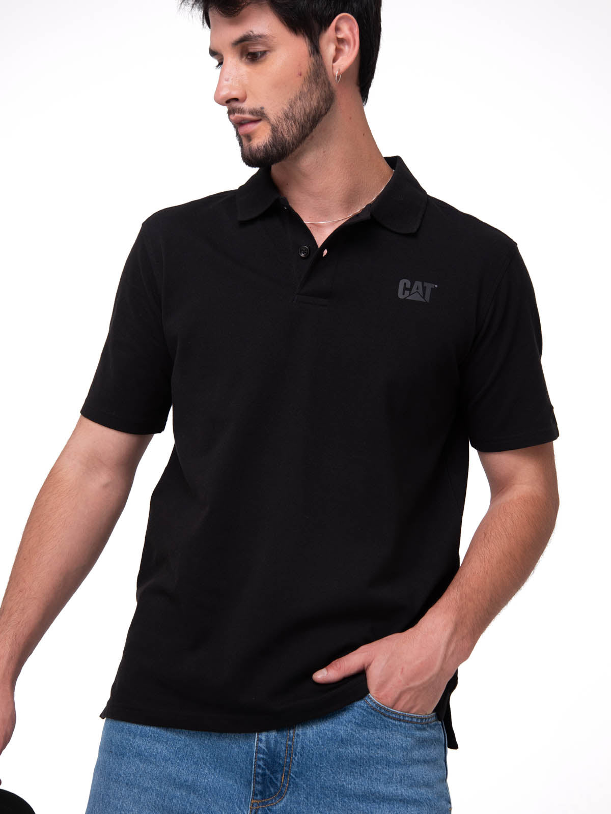 Polo Cat Logo Pique Hombre Color Negro-1