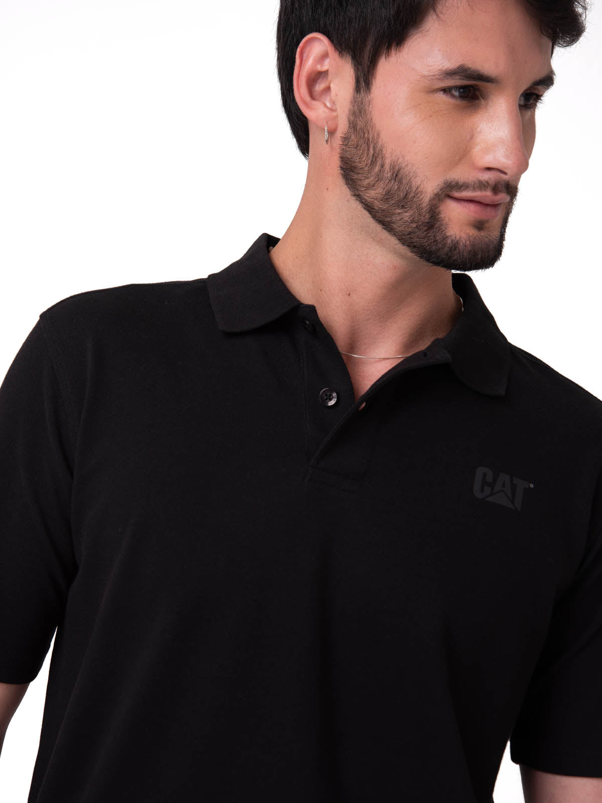 Polo Cat Logo Pique Hombre Color Negro-3