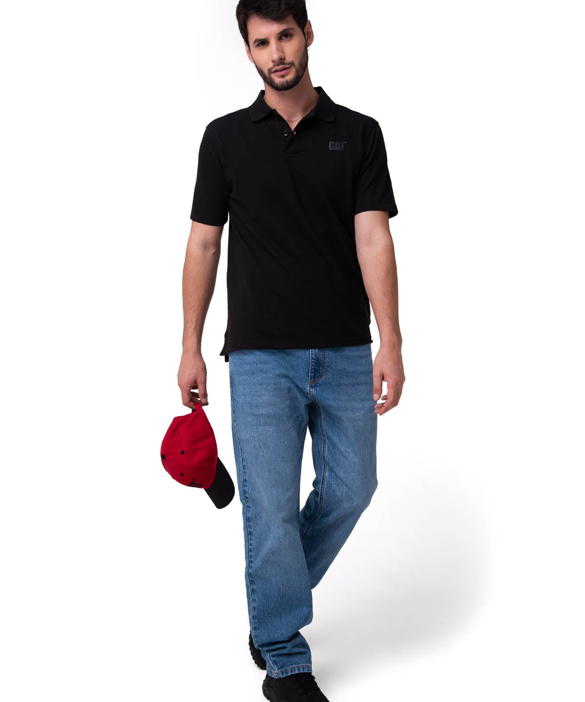 Polo Cat Logo Pique Hombre Color Negro-4