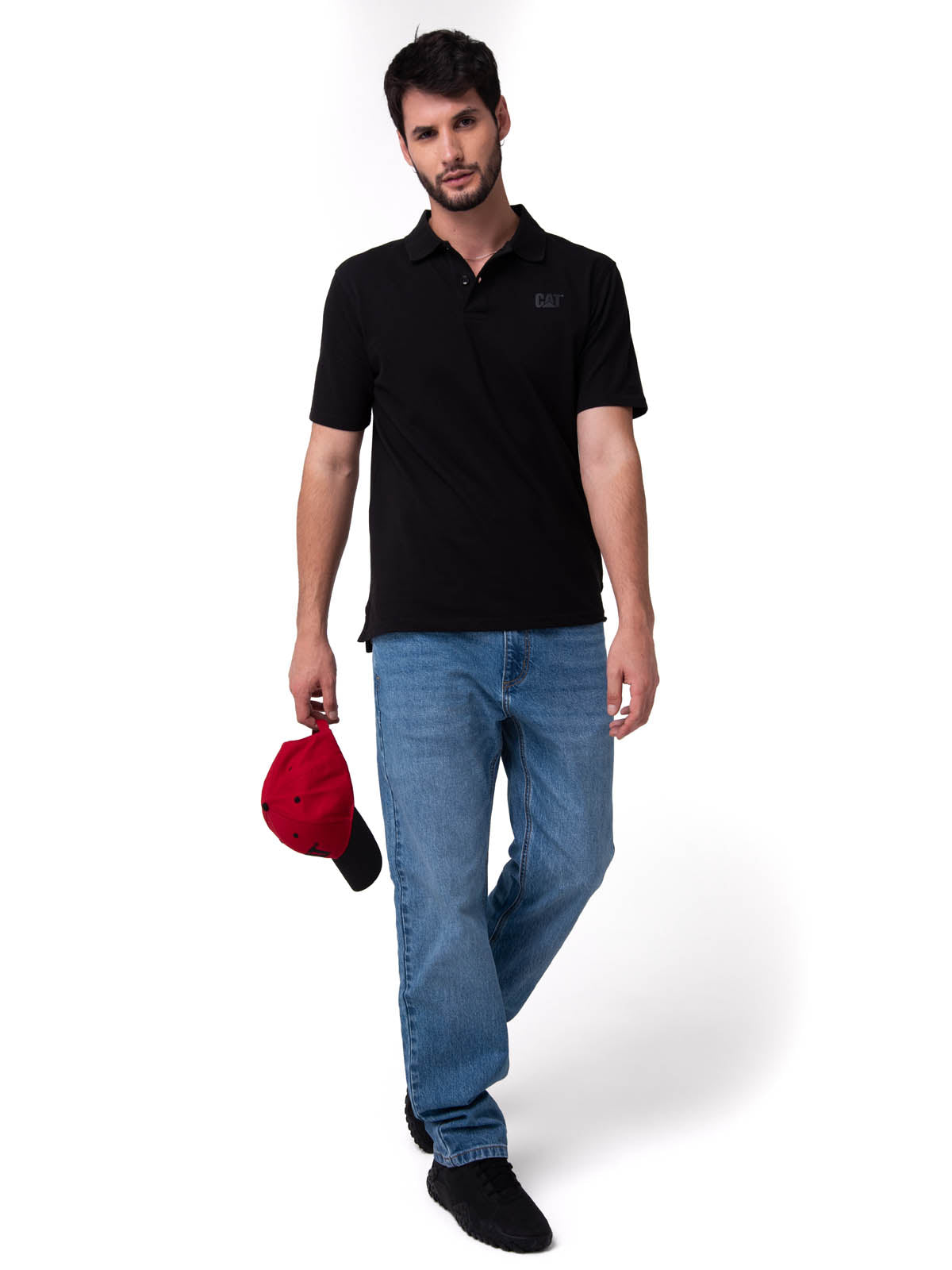 Polo Cat Logo Pique Hombre Color Negro-4