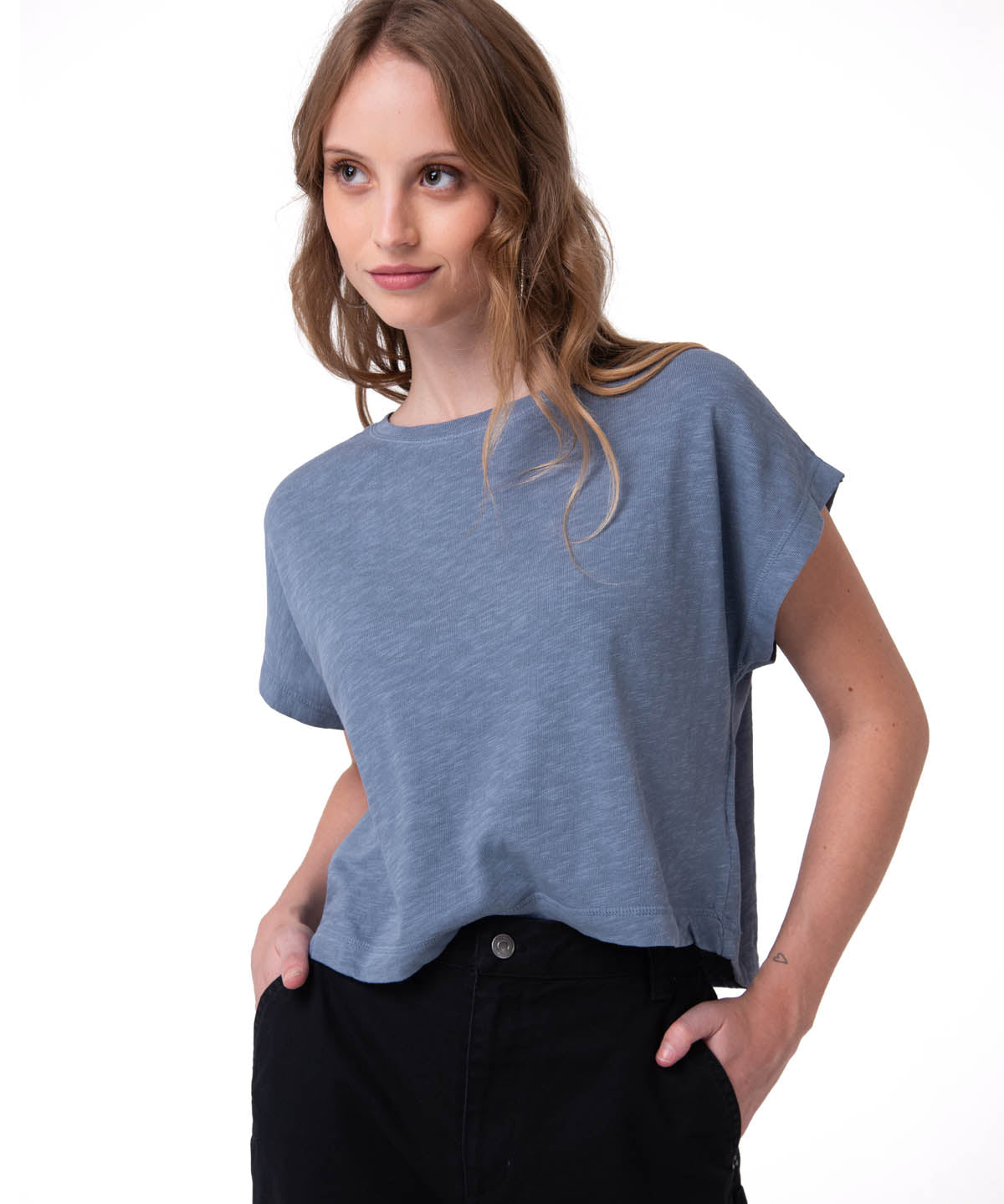 Camiseta Slub Knit Fashion To Mujer Color Azul-1