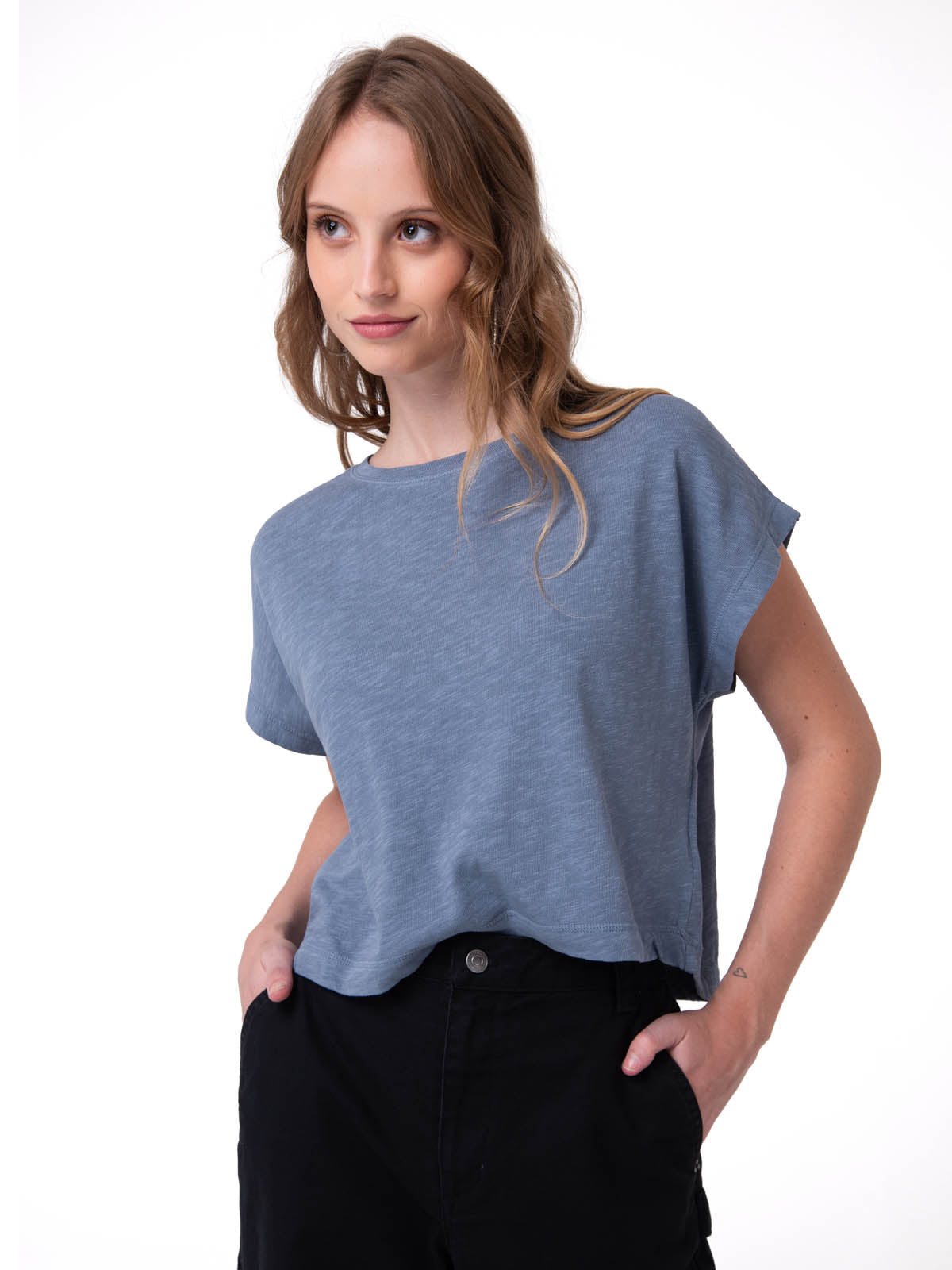 Camiseta Slub Knit Fashion To Mujer Color Azul-1
