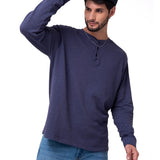Camiseta Slub Knit Manga Larga Henley Hombre Color Azul-1