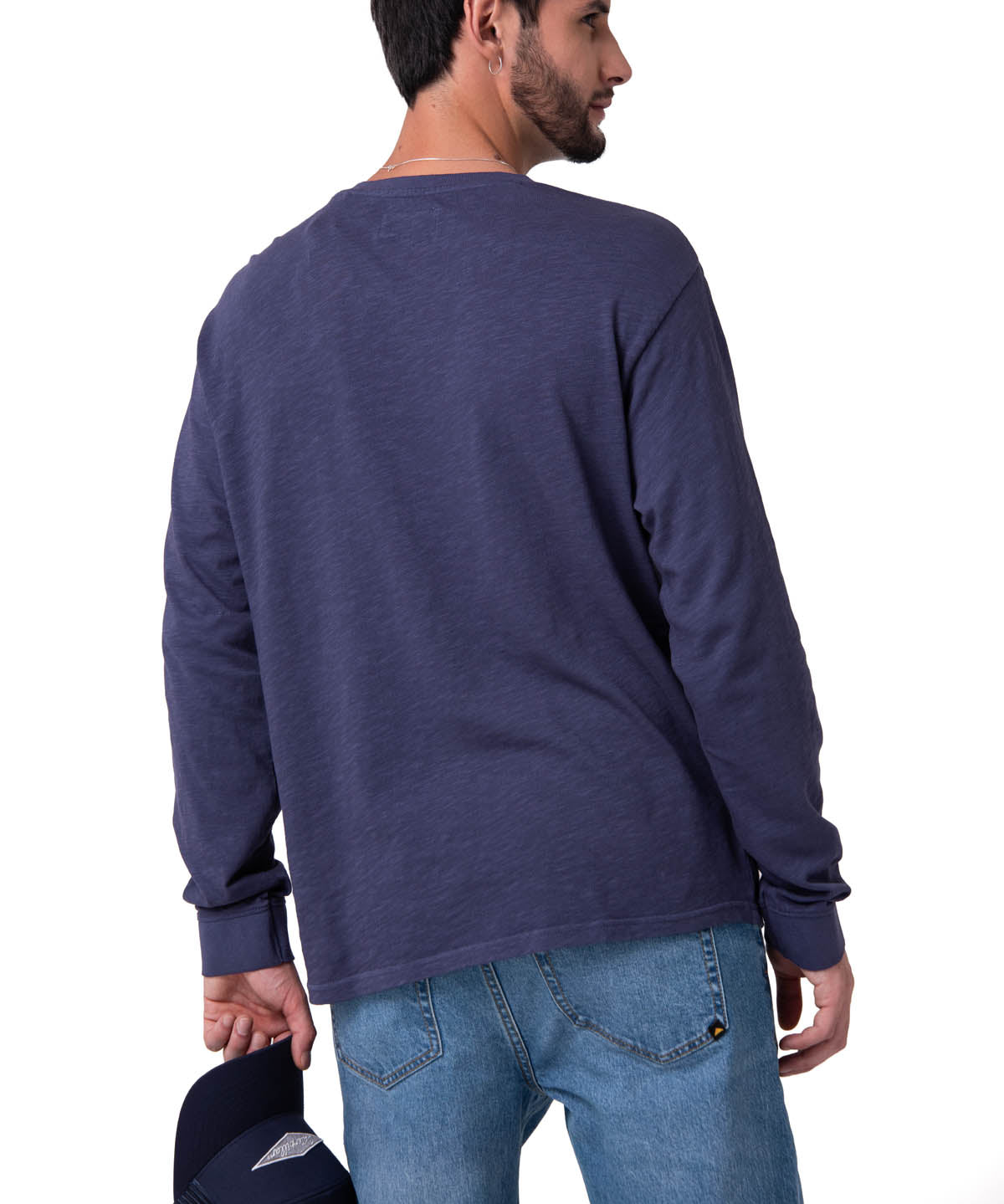Camiseta Slub Knit Manga Larga Henley Hombre Color Azul-2