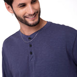 Camiseta Slub Knit Manga Larga Henley Hombre Color Azul-3