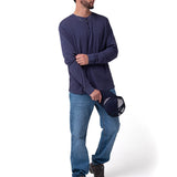 Camiseta Slub Knit Manga Larga Henley Hombre Color Azul-4