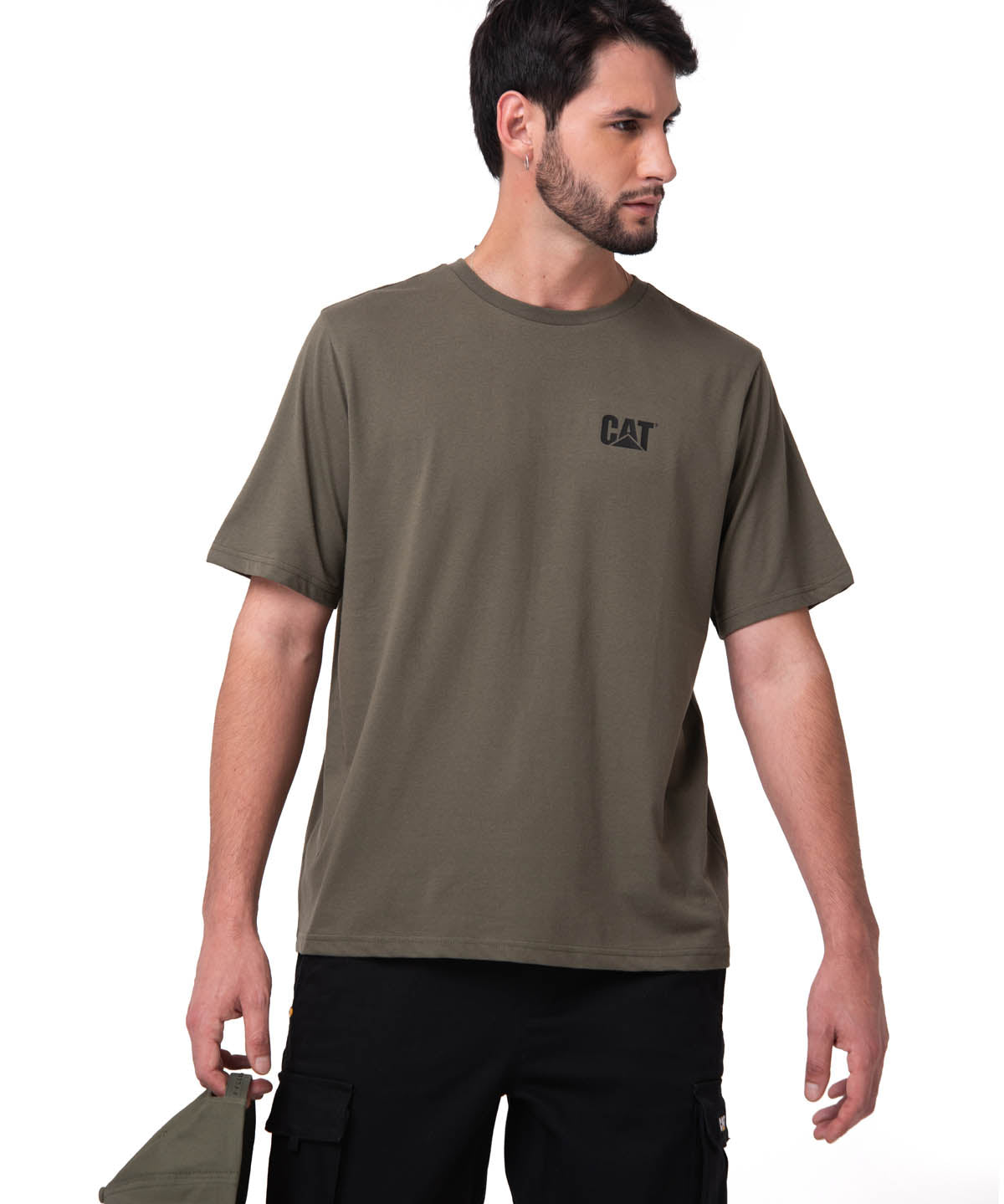 Camiseta Cat Small Logo Tee Hombre Color Verde-1