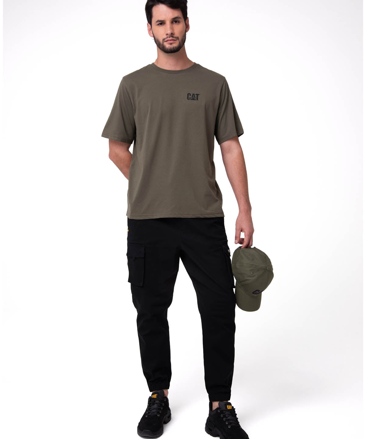 Camiseta Cat Small Logo Tee Hombre Color Verde-4