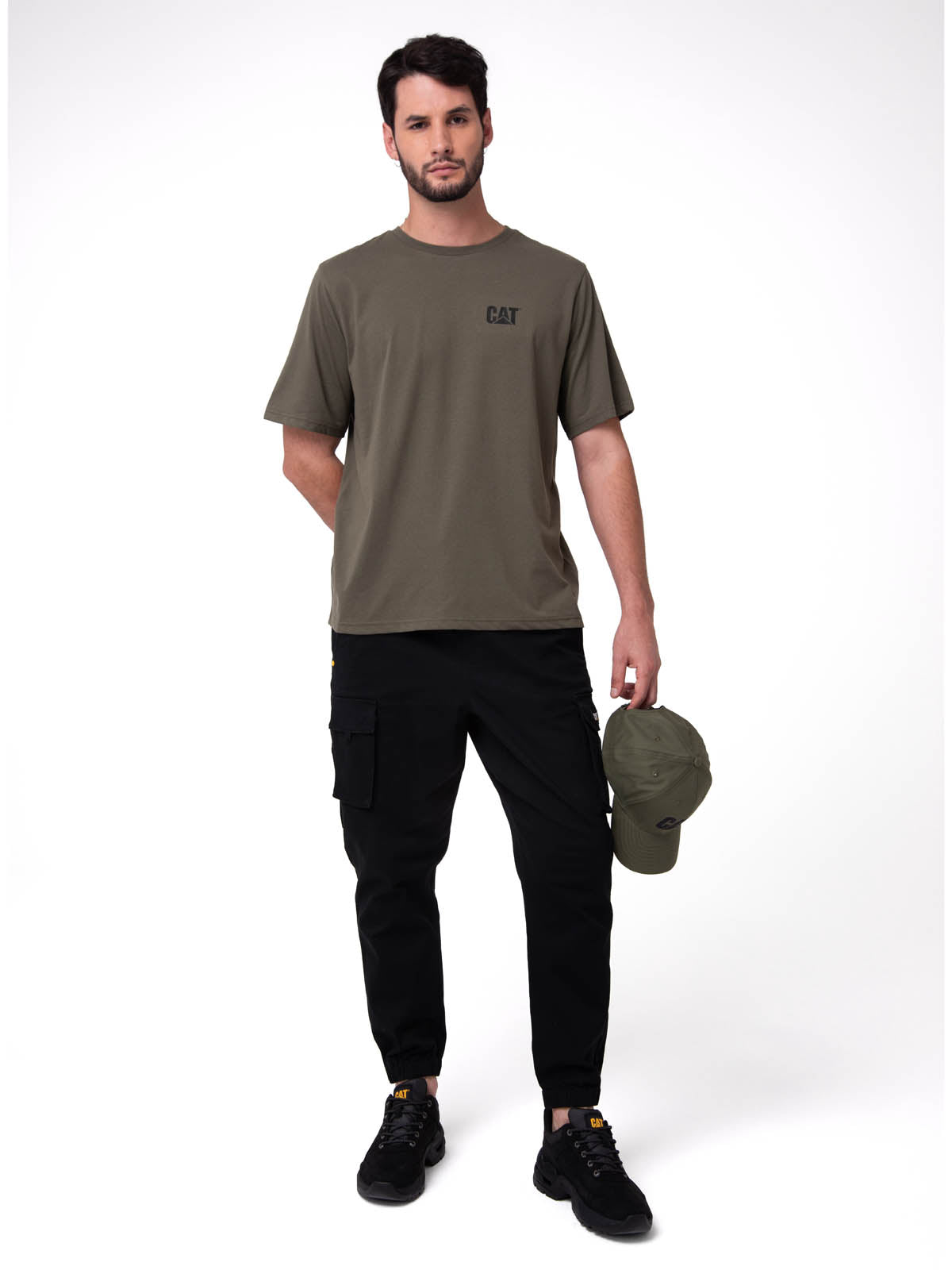 Camiseta Cat Small Logo Tee Hombre Color Verde-4