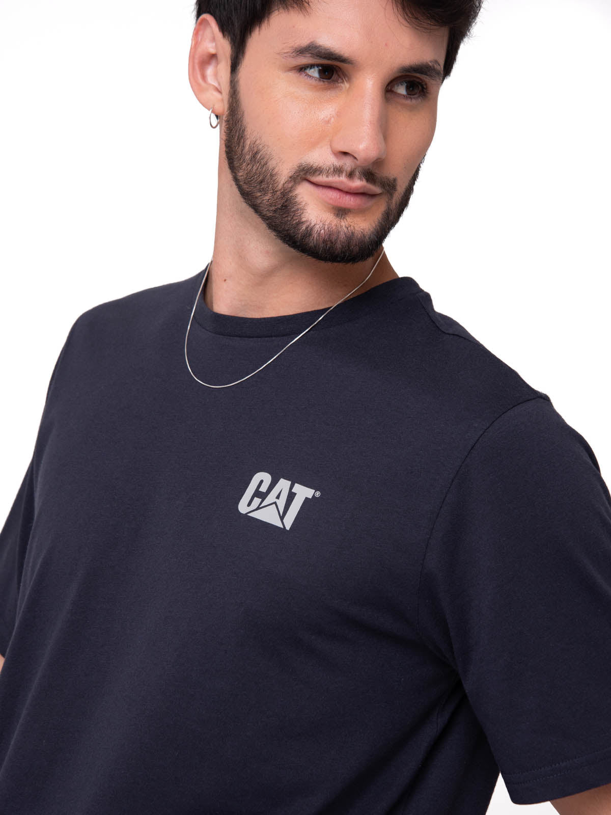 Camiseta Cat Small Logo Tee Hombre Color Azul-4