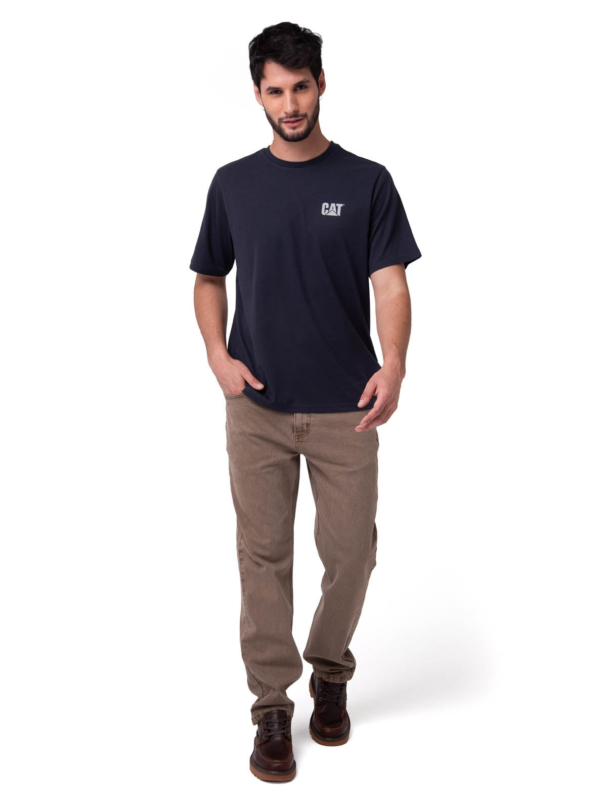 Camiseta Cat Small Logo Tee Hombre Color Azul-5