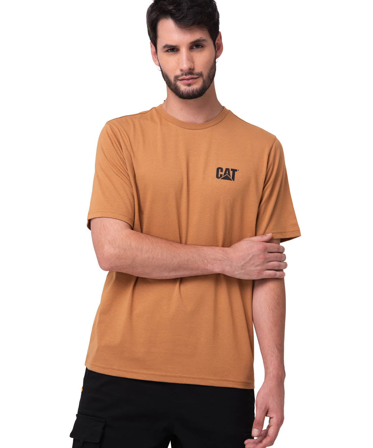 Camiseta Cat Small Logo Tee Para Hombre Color Café-1