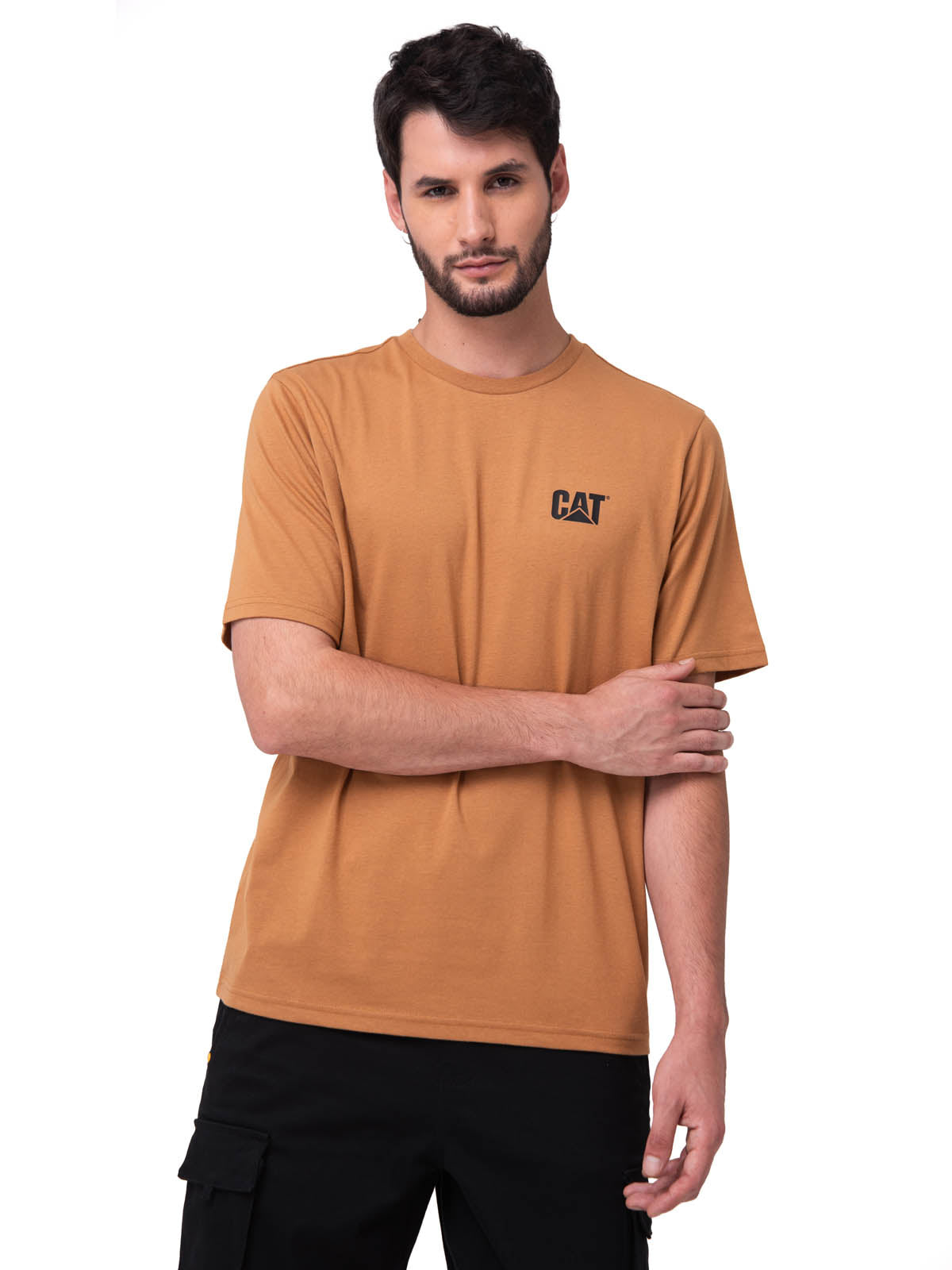 Camiseta Cat Small Logo Tee Para Hombre Color Café-1