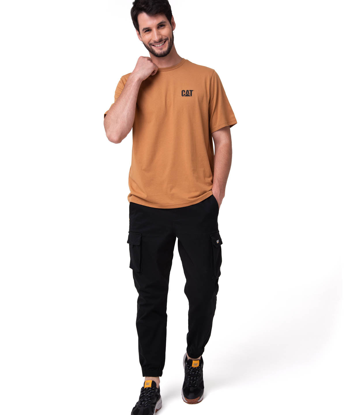 Camiseta Cat Small Logo Tee Para Hombre Color Café-4
