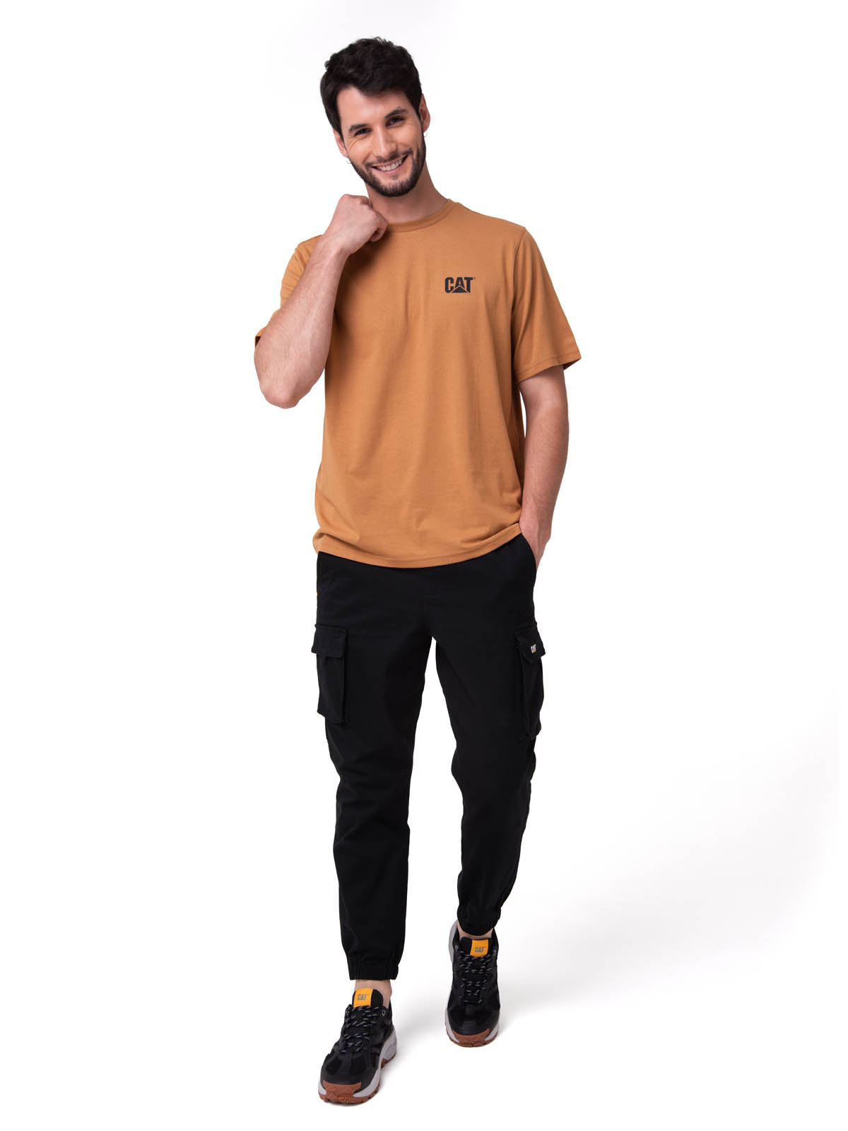 Camiseta Cat Small Logo Tee Para Hombre Color Café-4