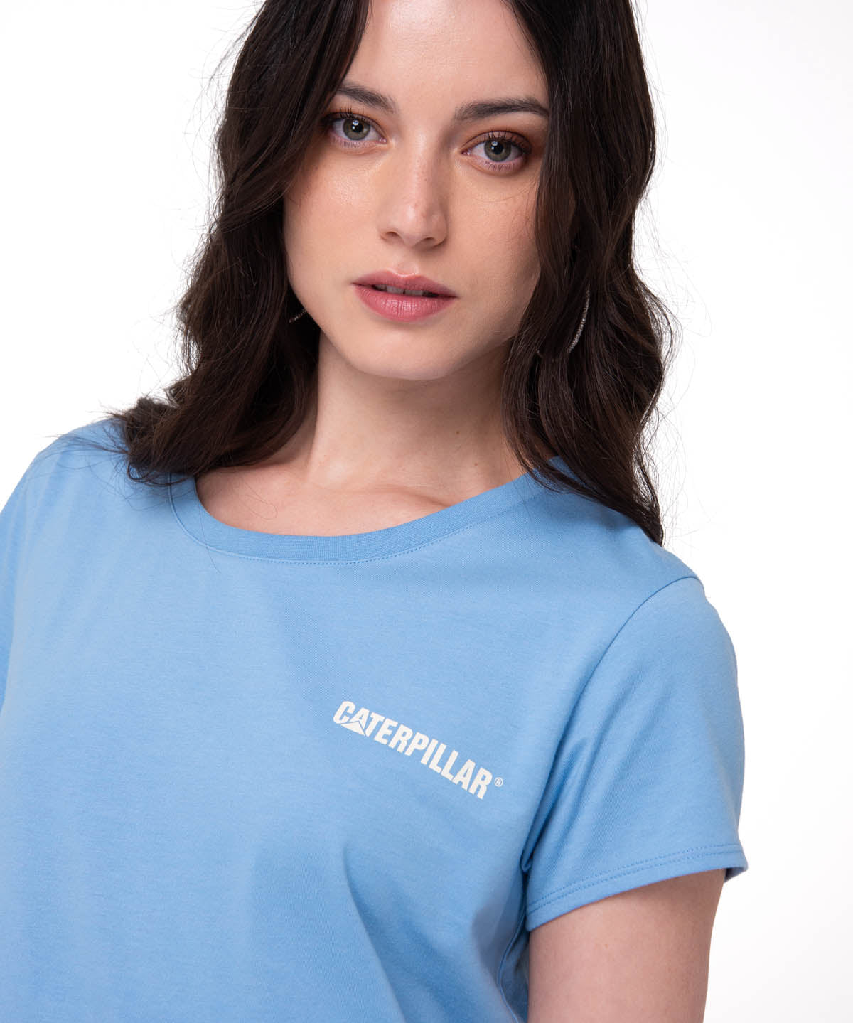 Camiseta W Caterpillar Logo T Mujer Color Celeste-3