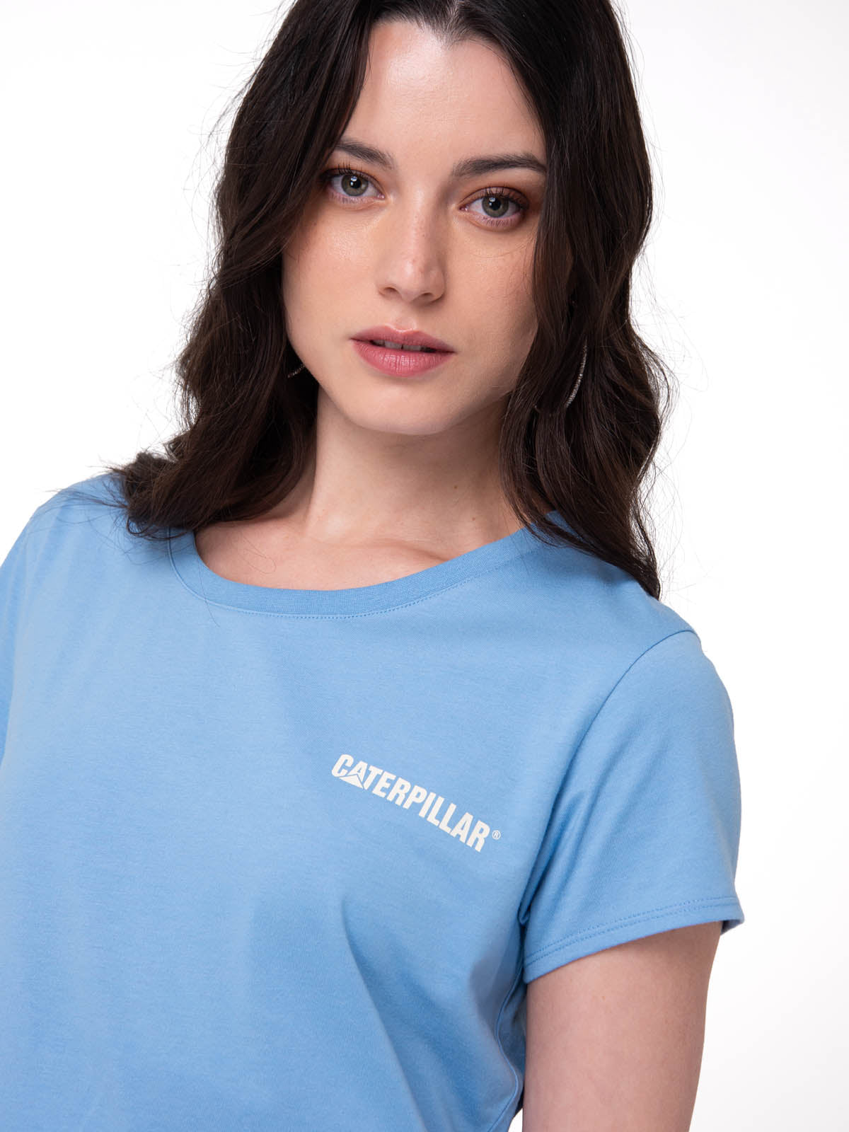 Camiseta W Caterpillar Logo T Mujer Color Celeste-3