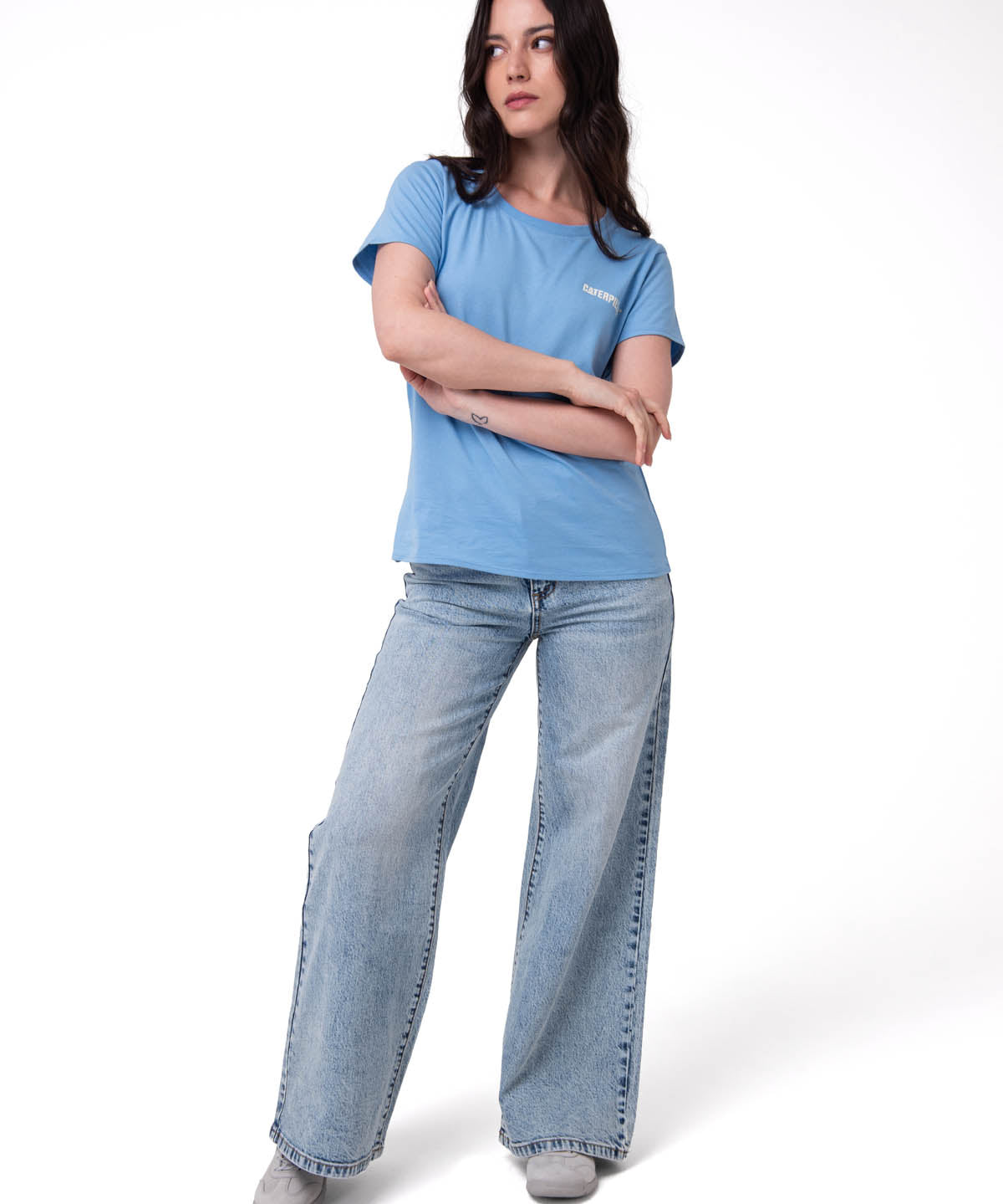 Camiseta W Caterpillar Logo T Mujer Color Celeste-4