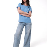 Camiseta W Caterpillar Logo T Mujer Color Celeste-4