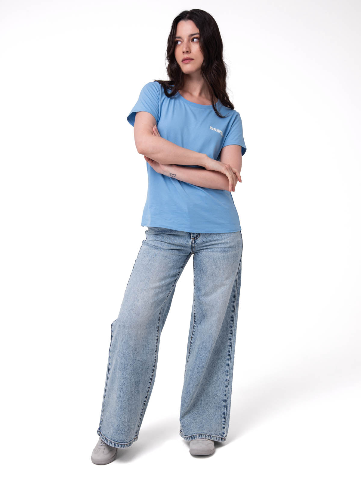 Camiseta W Caterpillar Logo T Mujer Color Celeste-4