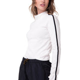Camiseta Sporty Mock Neck Manga Larga Mujer Color Blanco-1