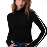 Camiseta Sporty Mock Neck Manga Larga Mujer Color Negro-1