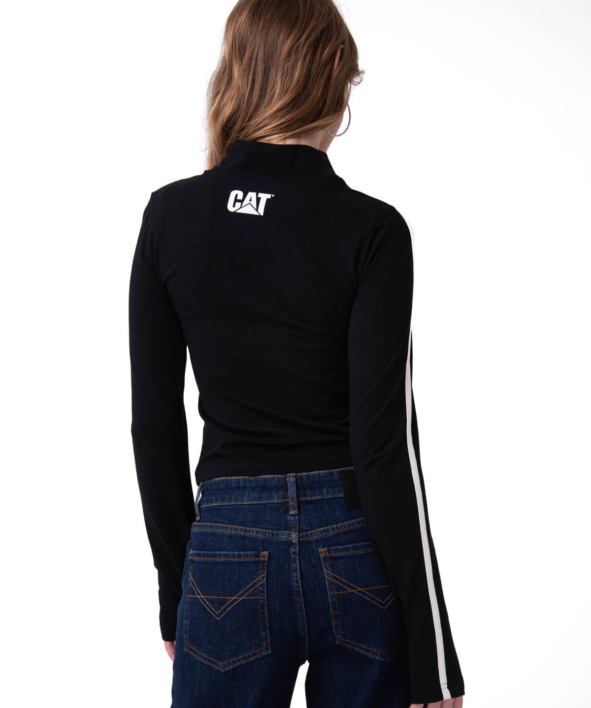 Camiseta Sporty Mock Neck Manga Larga Mujer Color Negro-3