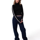 Camiseta Sporty Mock Neck Manga Larga Mujer Color Negro-5