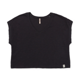 Chaleco Slub Knit Deep V Nec Para Mujer Color Negro