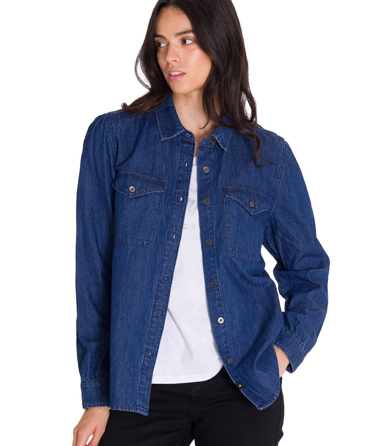 Camisa Denim Relaxed Manga Larga Sh Para Mujer Color Azul-1