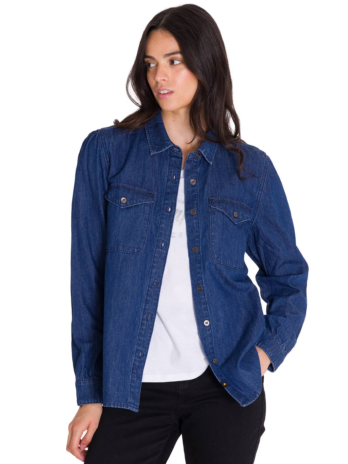 Camisa Denim Relaxed Manga Larga Sh Para Mujer Color Azul-1