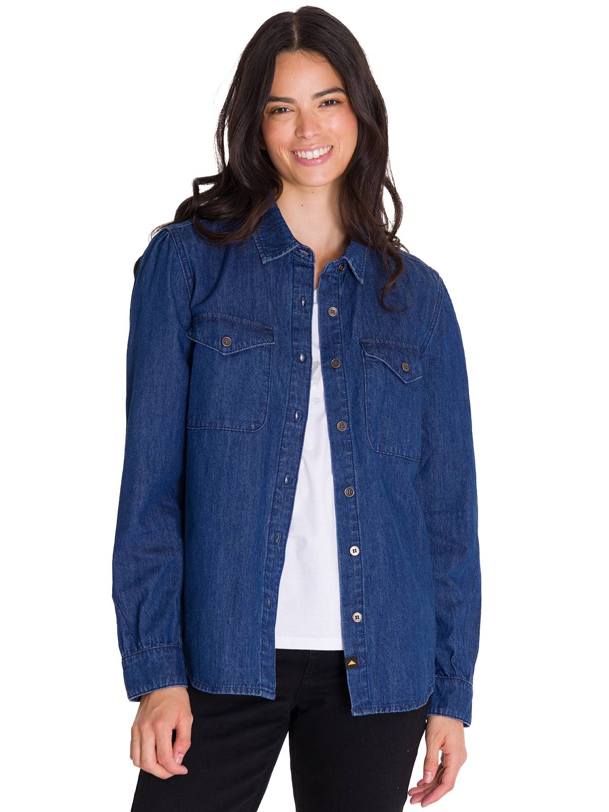 Camisa Denim Relaxed Manga Larga Sh Para Mujer Color Azul-2