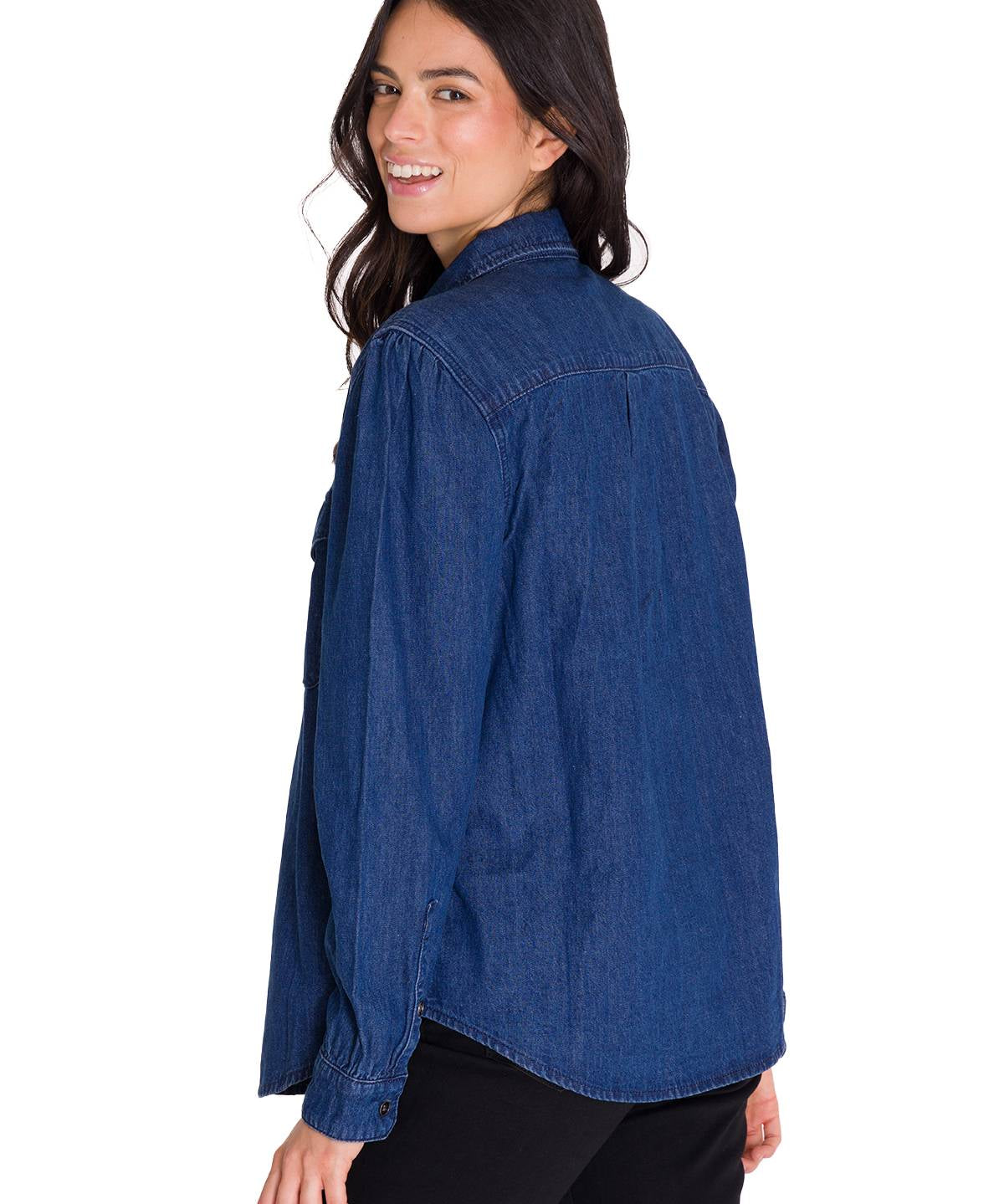 Camisa Denim Relaxed Manga Larga Sh Para Mujer Color Azul-3