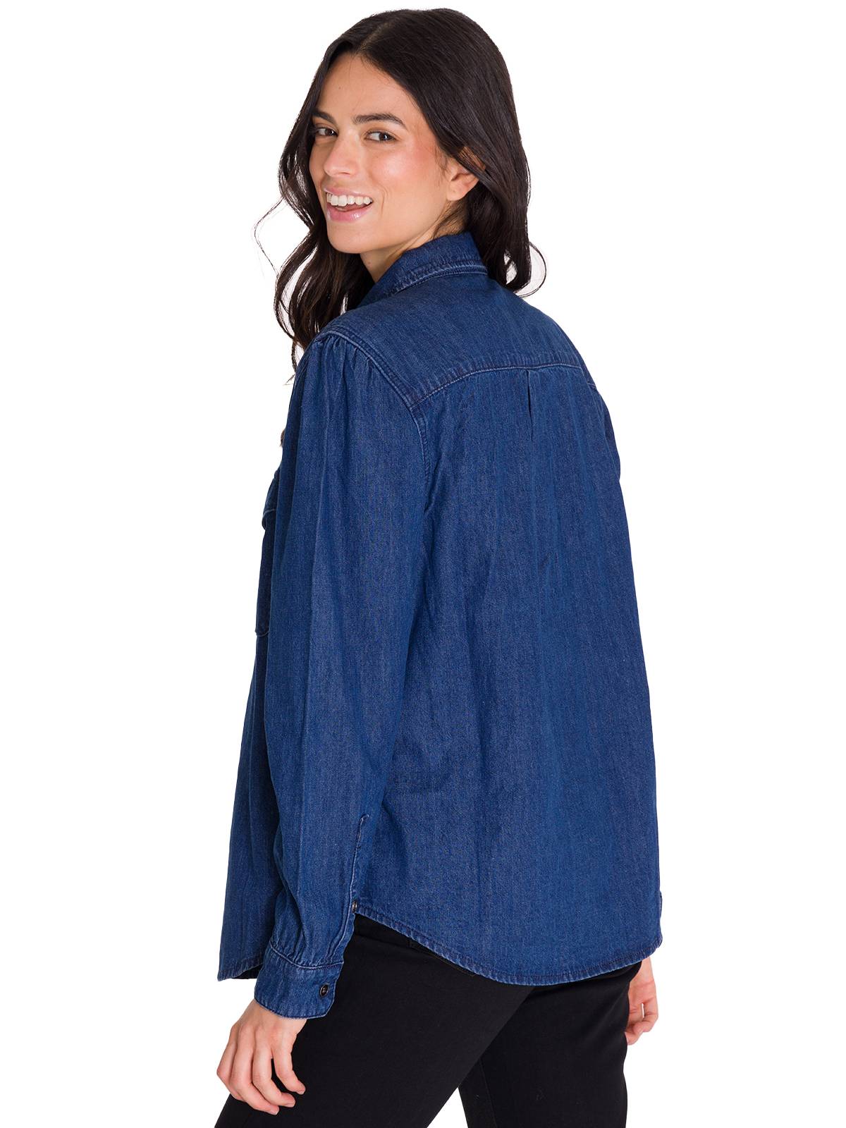 Camisa Denim Relaxed Manga Larga Sh Para Mujer Color Azul-3