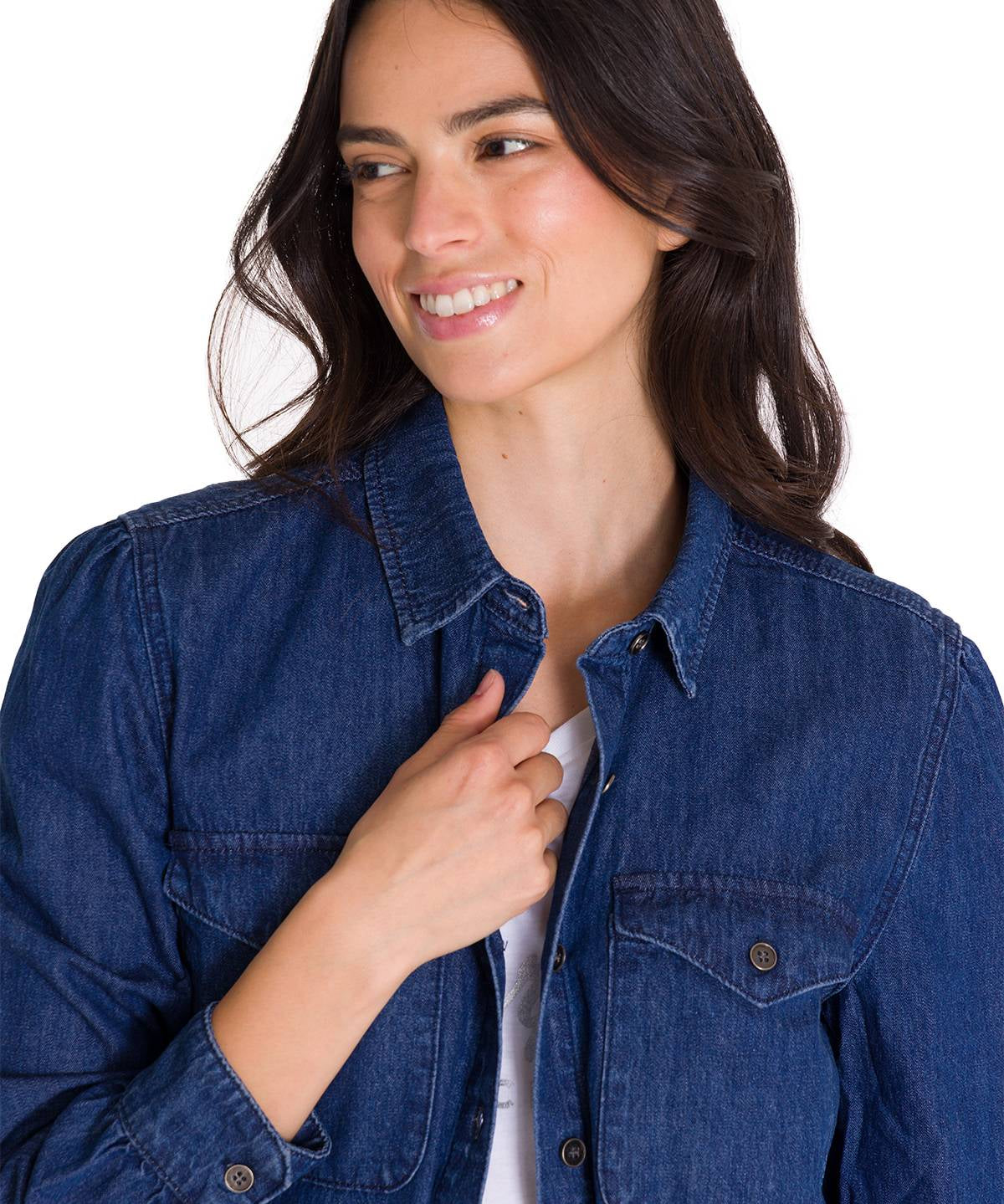 Camisa Denim Relaxed Manga Larga Sh Para Mujer Color Azul-4