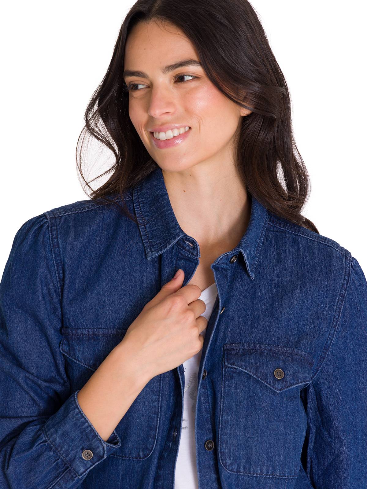 Camisa Denim Relaxed Manga Larga Sh Para Mujer Color Azul-4