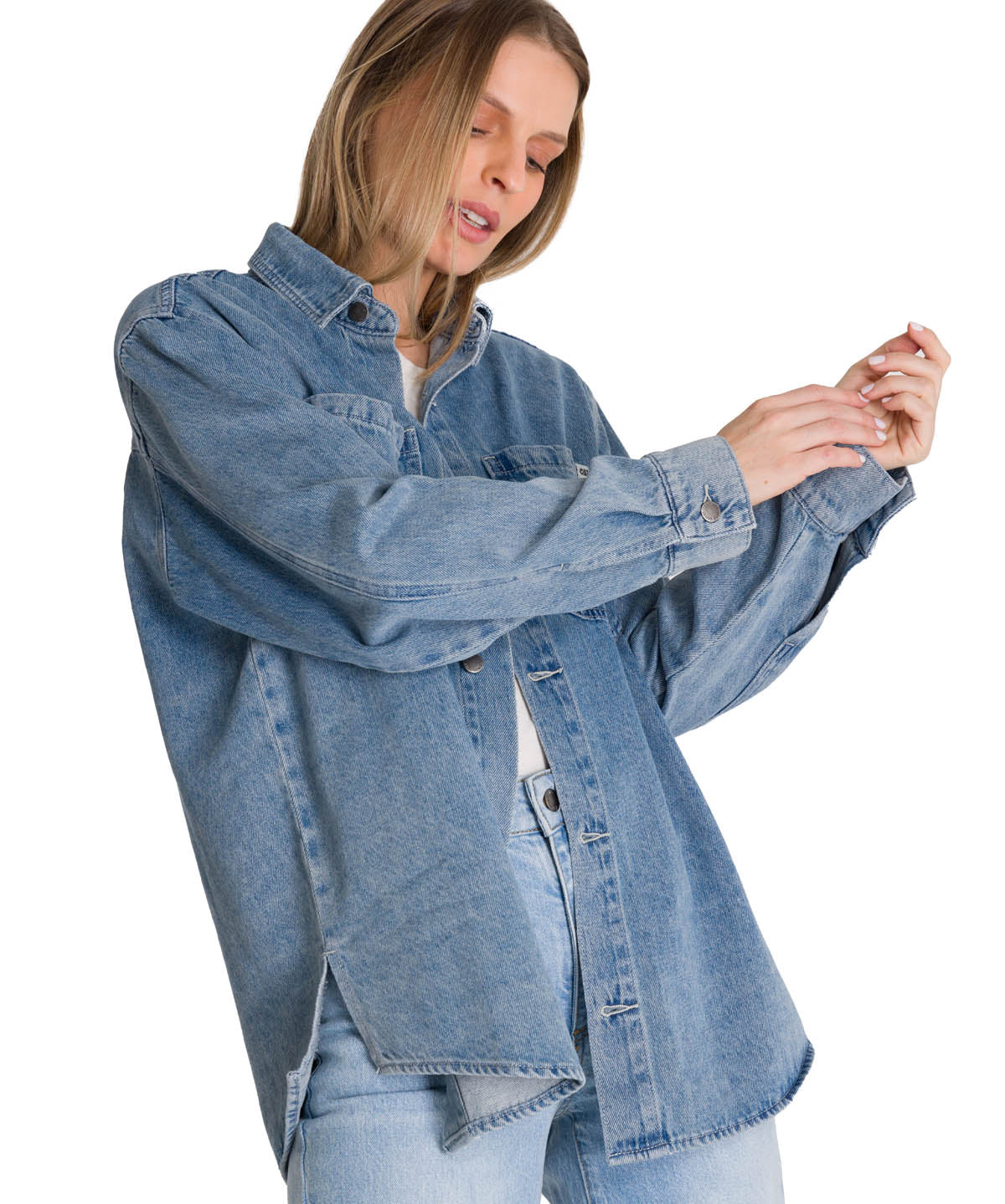 Camisa  Oversized Denim Shir Para Mujer Color Azul-1