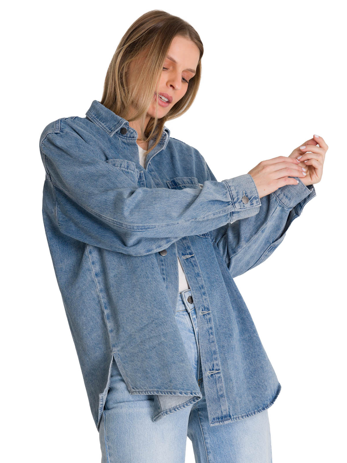 Camisa  Oversized Denim Shir Para Mujer Color Azul-1