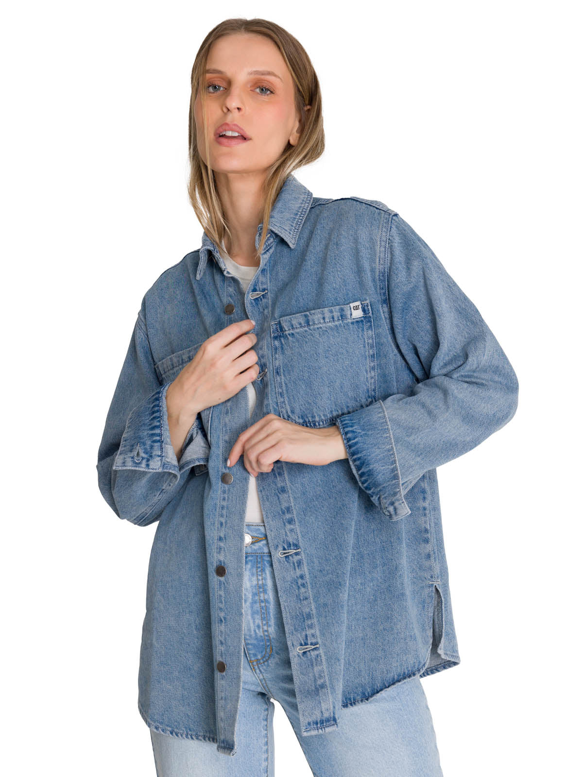 Camisa  Oversized Denim Shir Para Mujer Color Azul-2