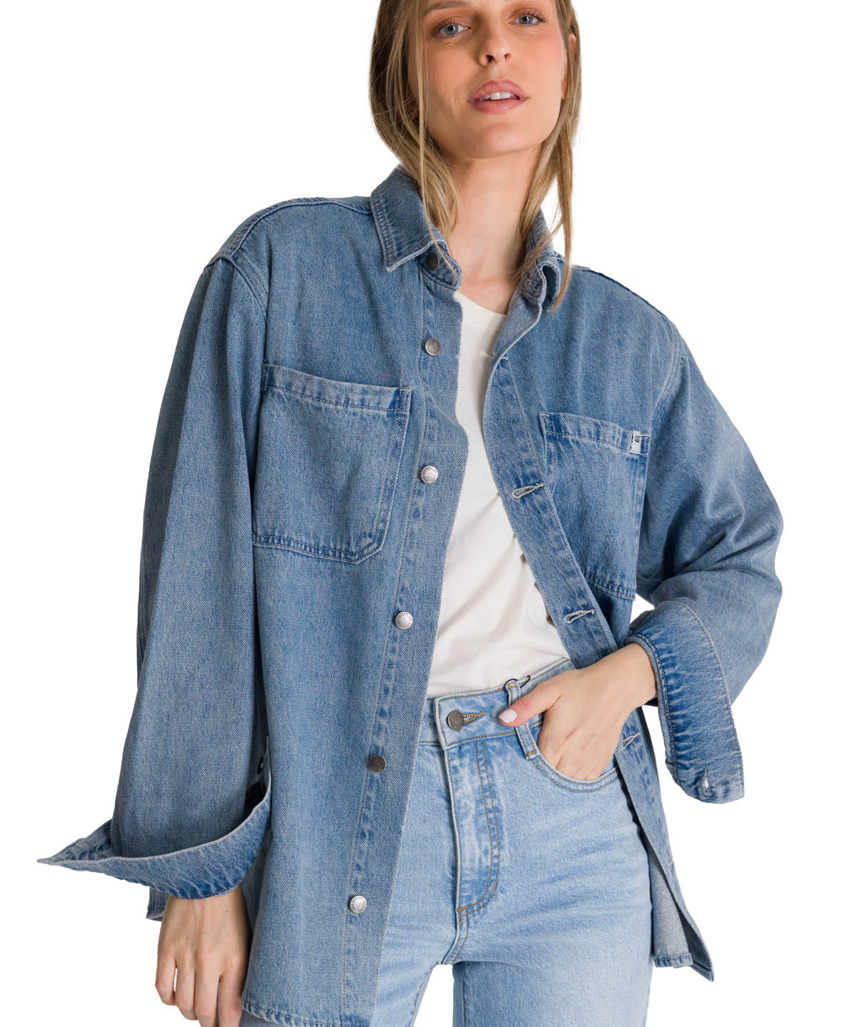 Camisa  Oversized Denim Shir Para Mujer Color Azul-3