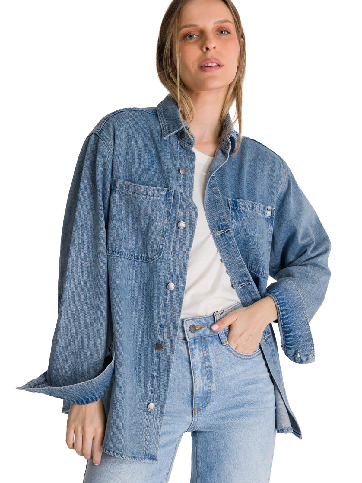 Camisa  Oversized Denim Shir Para Mujer Color Azul-3