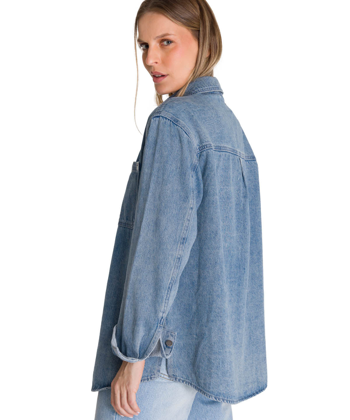 Camisa  Oversized Denim Shir Para Mujer Color Azul-4