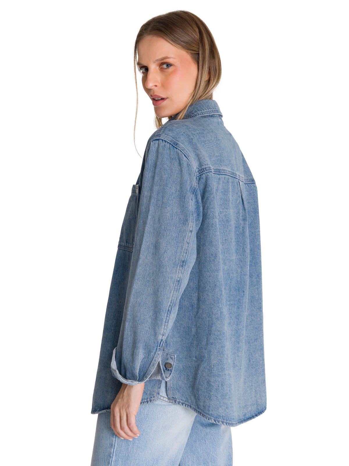 Camisa  Oversized Denim Shir Para Mujer Color Azul-4